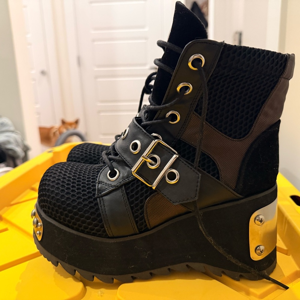 Demonia Black And Silver Heeled Boots - image 2